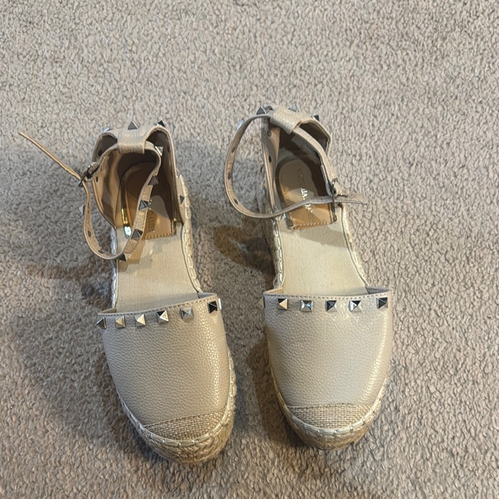 Women's Cream Espadrille Flats with Stud Accents